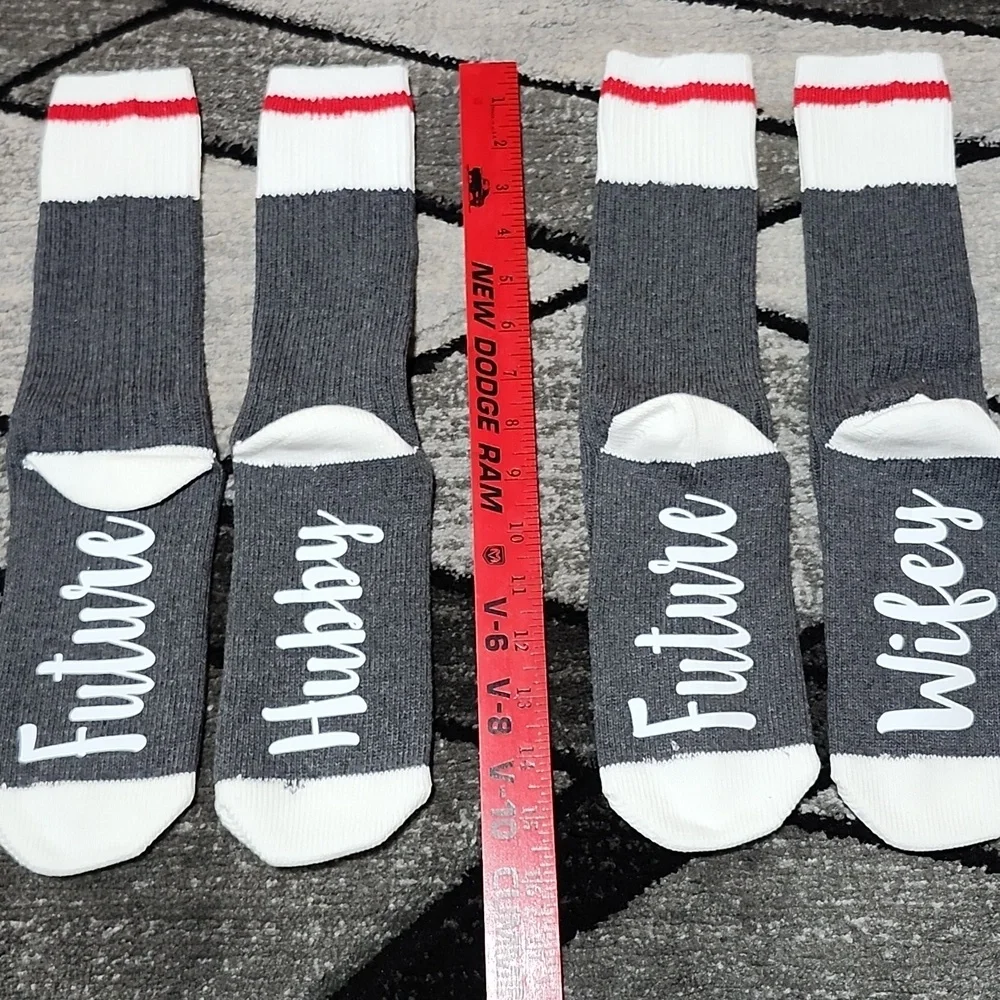 FUTURE WIFEY & FUTURE HUBBY ONE-SIZE GRAY & WHITE NOVELTY CREWSOCKS